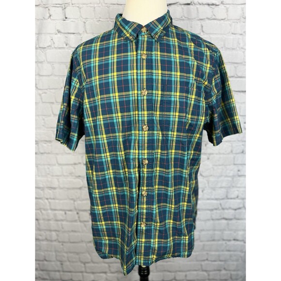 Duluth Trading Untucked Men XL Slim Short Sleeve Button Down Shirt Multi Plaid - Picture 2 of 6